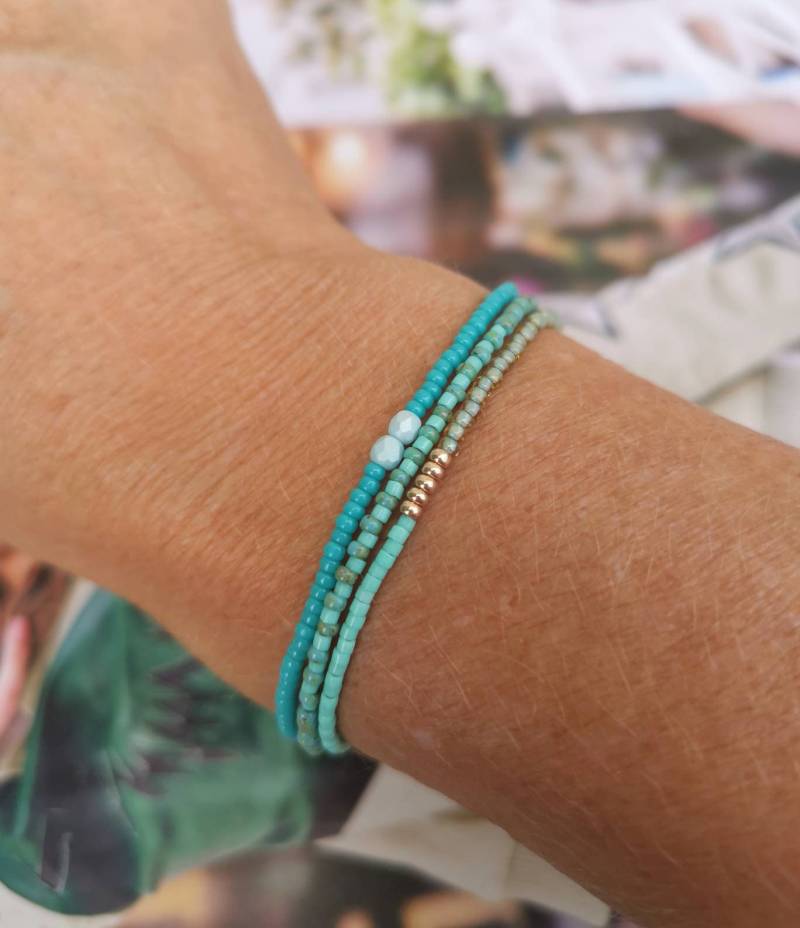 Armband Dreireihig Boho - Miyuki Glasperlen Türkis von charmone