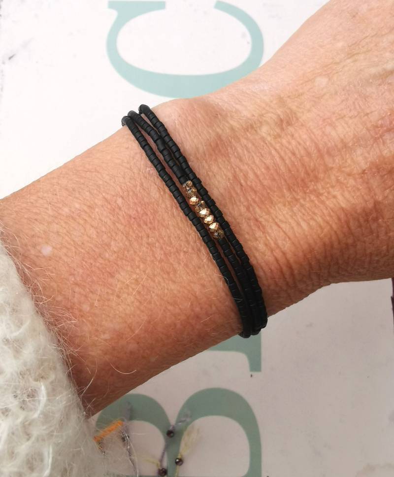 Armband Dreireihig - Miyuki Edel Glasschliffperlen Matt Schwarz von charmone