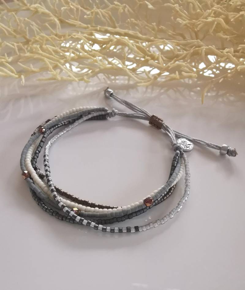 Armband Mehrreihig Boho - Miyuki Glasperlen Grau Beige Herbst von charmone