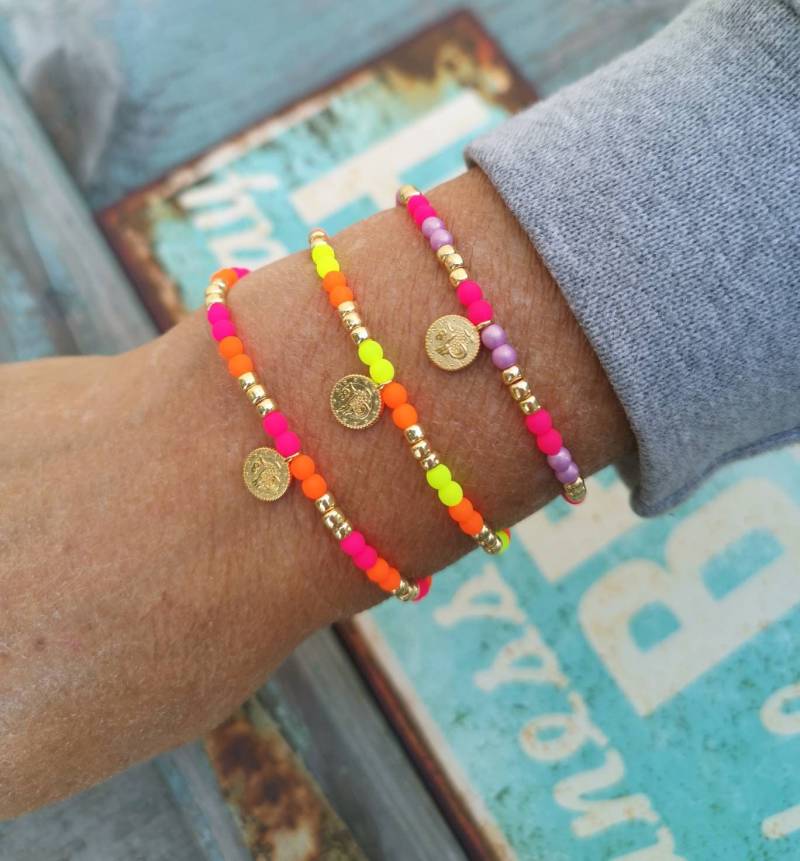 Armband - Münze Zart Neon Farbwahl Goldfarben von charmone