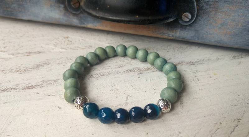 Armband Schlicht Boho Look Holz - Achat Petrol/Blau von charmone