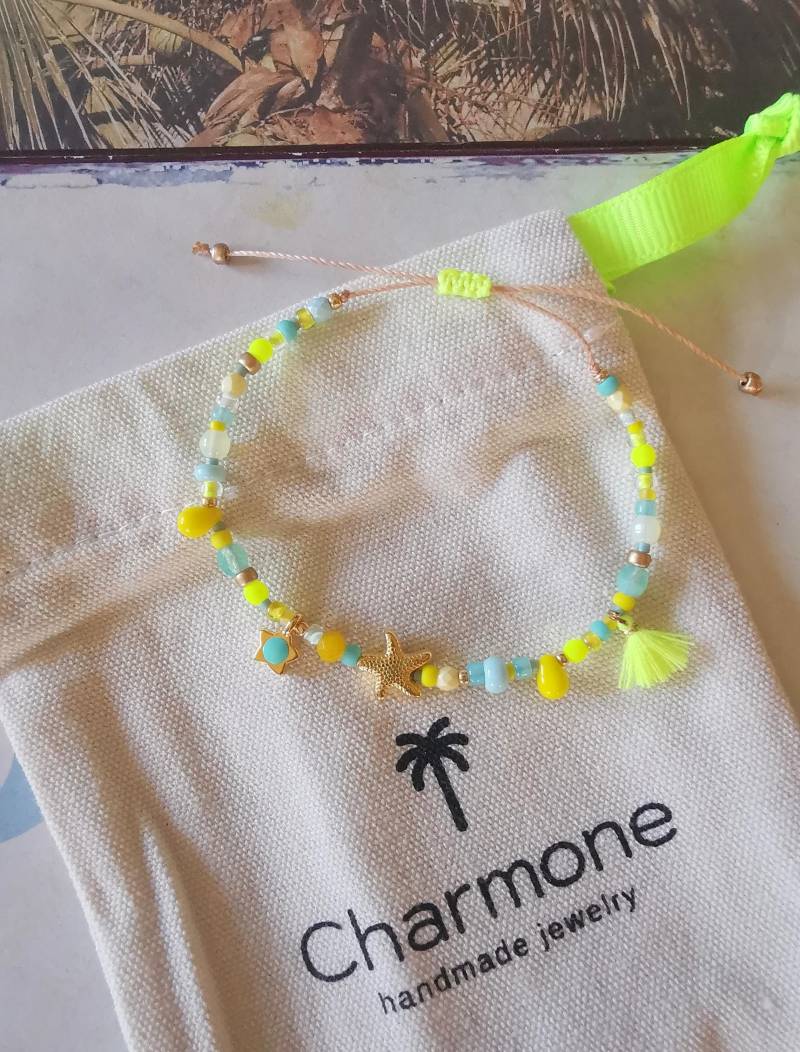Armband - Seestern Glasperlen Boho Neon von charmone