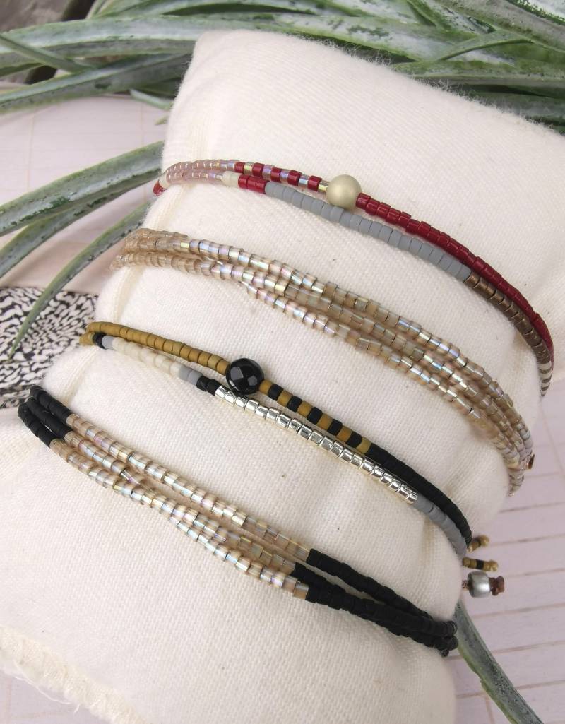 Armband Set 2-Teilig - Burgund Opal Grau Zart Miyuki Beads von charmone