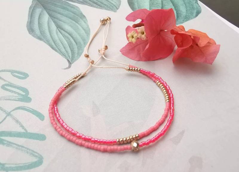 Armband Set 2-Teilig - Goldfarben Zart Miyuki Beads Lachs Korall von charmone