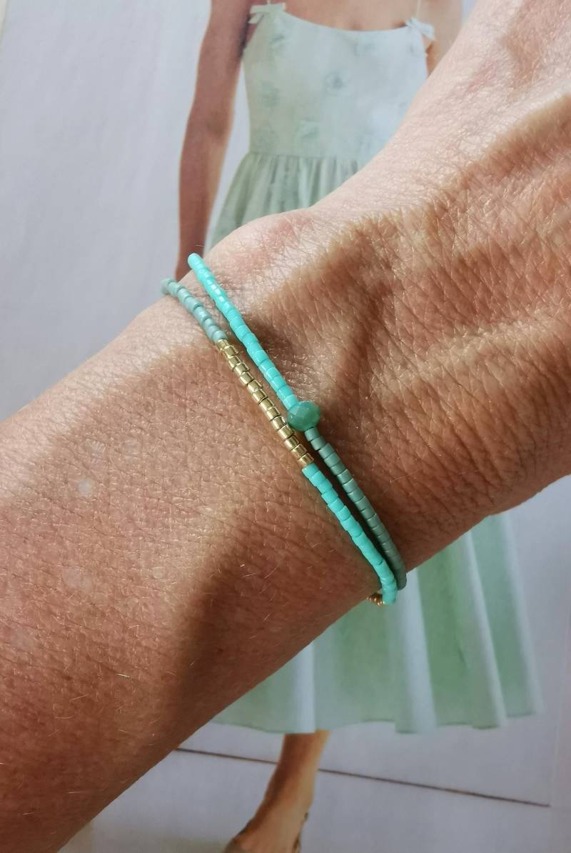 Armband Set 2-Teilig - Goldfarben Zart Miyuki Türkis Seafoam von charmone