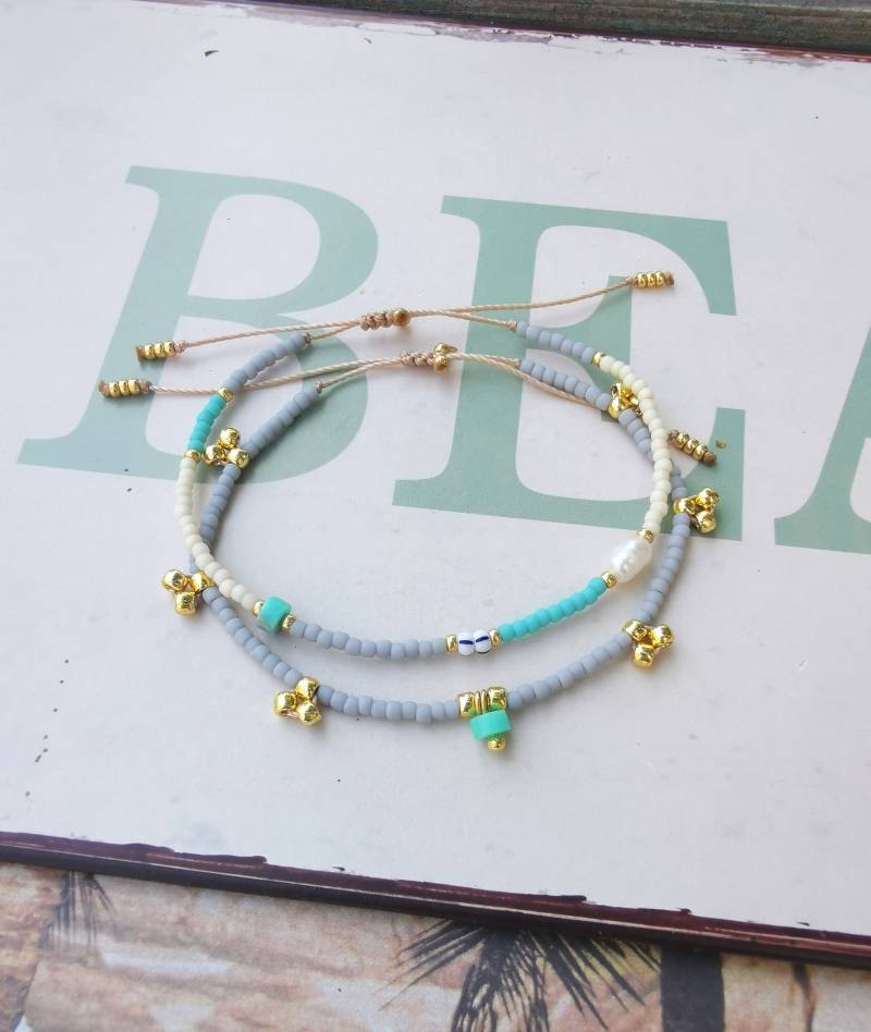 Armband Set 2-Teilig - Miyuki Rocailles Grau Türkis Zart von charmone