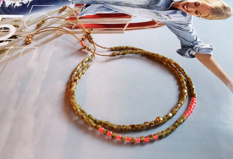 Armband Set 2-Teilig Toho Beads Oliv - Neon Orange Zart von charmone