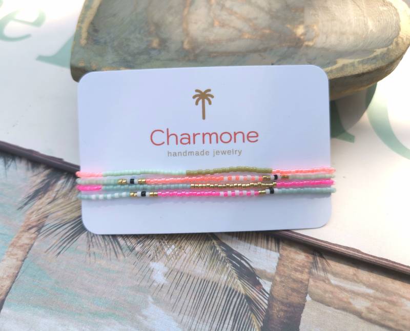 Armband Set - 4 Teilig Miyuki Delica Glasperlen Neon Zart Hippie Boho Freundschaftsband von charmone