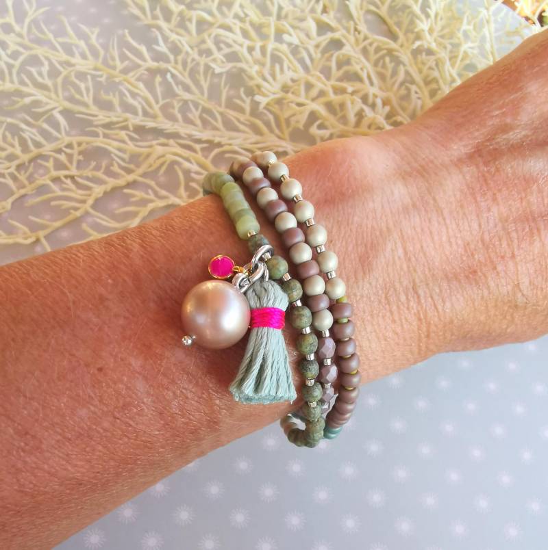 Armband - Wickelarmband Stretcharmband Autumn Soft Grün von charmone