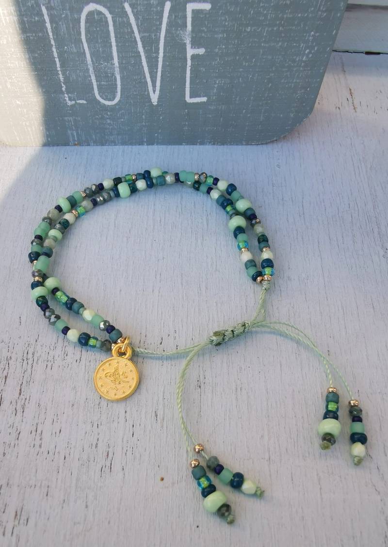 Armband Zweireihig Boho - Toho Beads Glasperlen Münze Grün von charmone