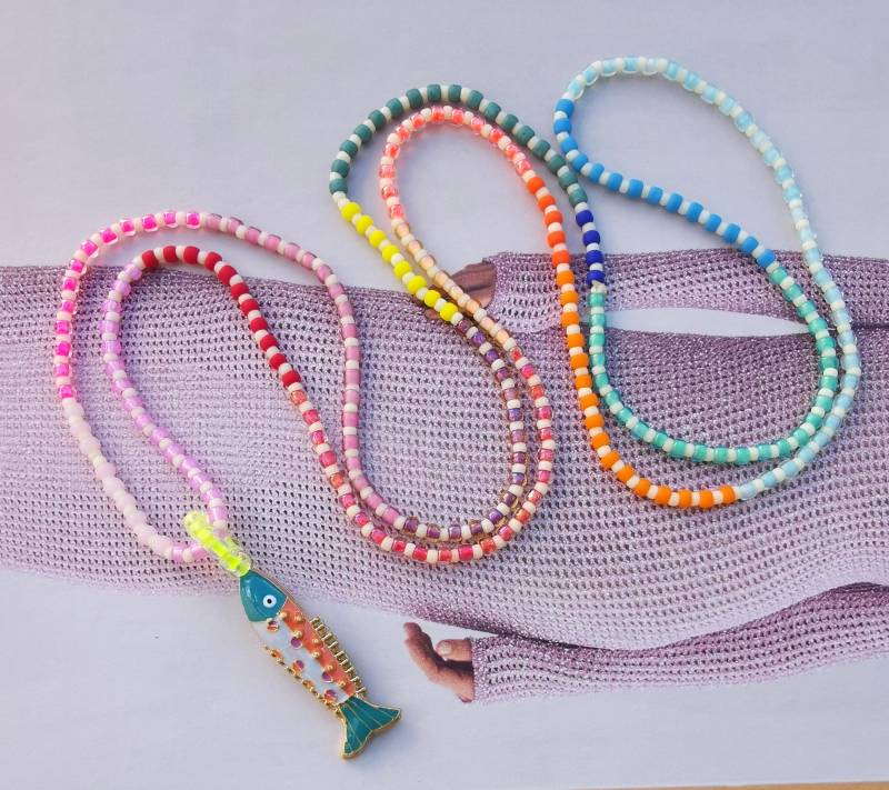 Kette - Fisch Hippie Boho Toho Beads Bunt Zart Neon von charmone