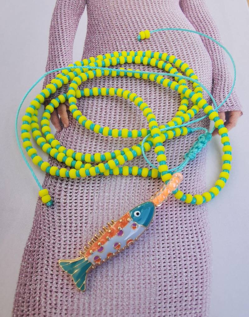 Kette - Fisch Hippie Boho Toho Beads Bunt Zart Neon von charmone