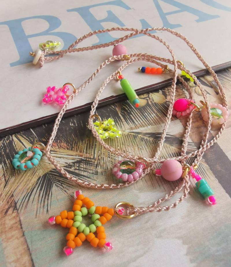 Kette - Gehäkelt Bunt Sweet Halbedelsteine Glasperlen Stern von charmone