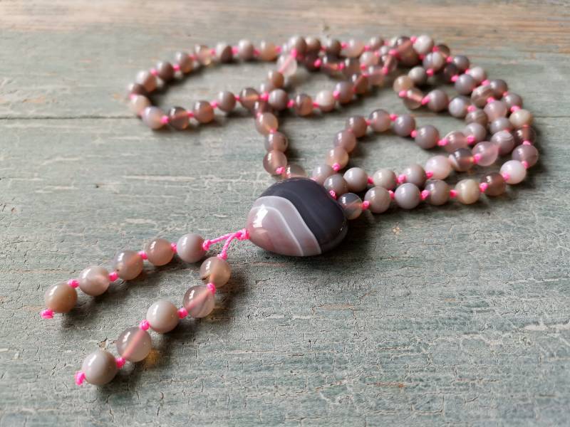 Kette Mala Ethno Boho Achat Halbedelstein Perlen & Herz von charmone