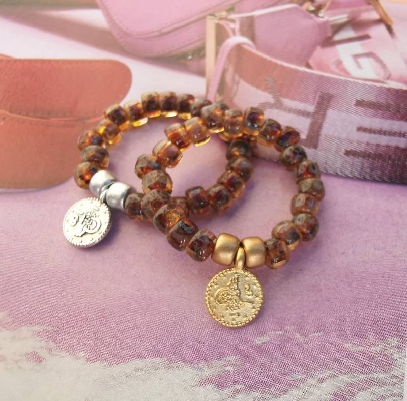 Ring - Boho Elastisch Matubo Beads Glasperlen Stretch Münze von charmone