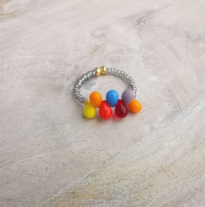 Ring - Good Vibes Elastisch Bunt Glasperlen Stretch Miyuki von charmone