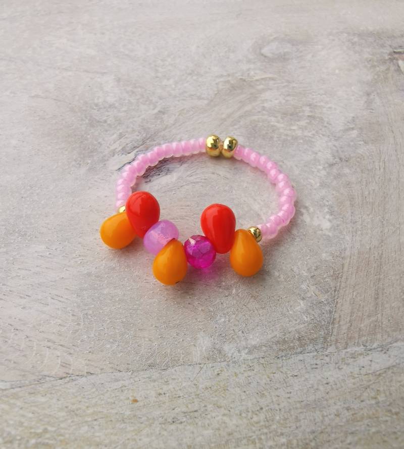 Ring - Good Vibes Elastisch Pink Orange Glasperlen Stretch Miyuki von charmone
