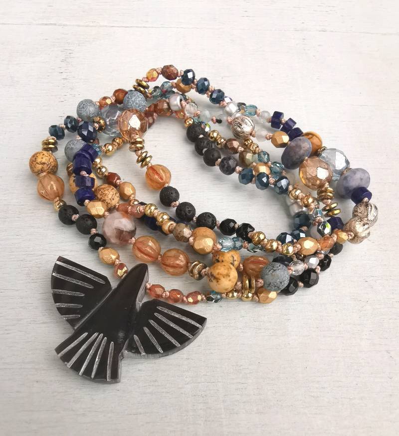 Unikat - Kette Adler Boho Mala Halbedelsteinmix- Autumn von charmone