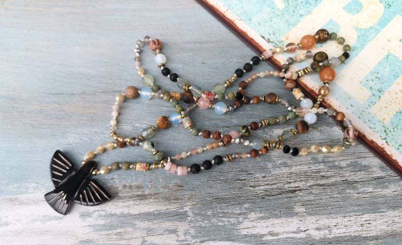 Unikat - Kette Adler Boho Mala Halbedelsteinmix- Autumn von charmone