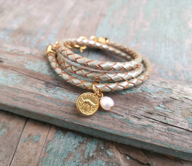 Wickelarmband - Armband Aus Geflochtenem Leder Metallic Grün von charmone