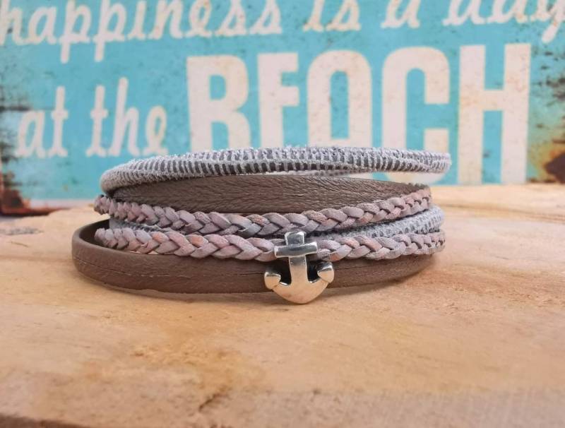 Wickelarmband - Armband Aus Leder Nappaleder Braun/Blau Anker von charmone
