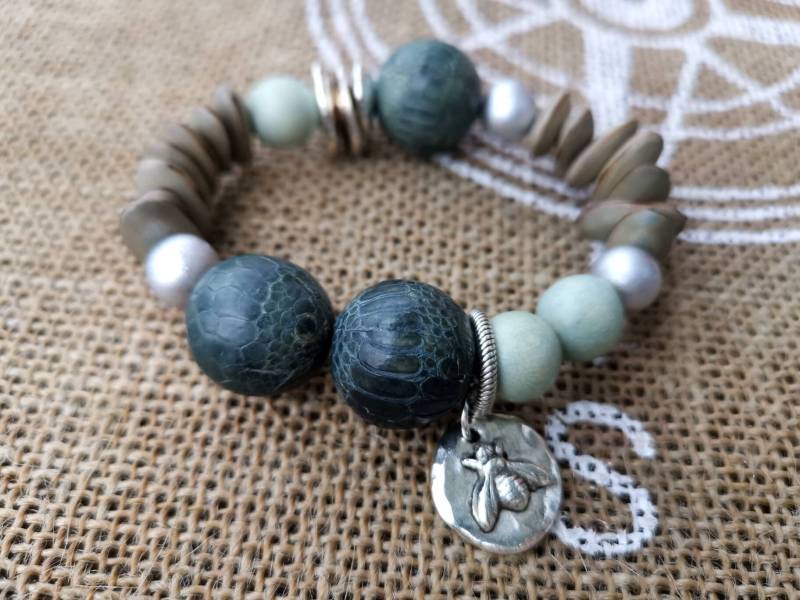 Wunderschönes Armband Blau - Grau Biene Edel von charmone