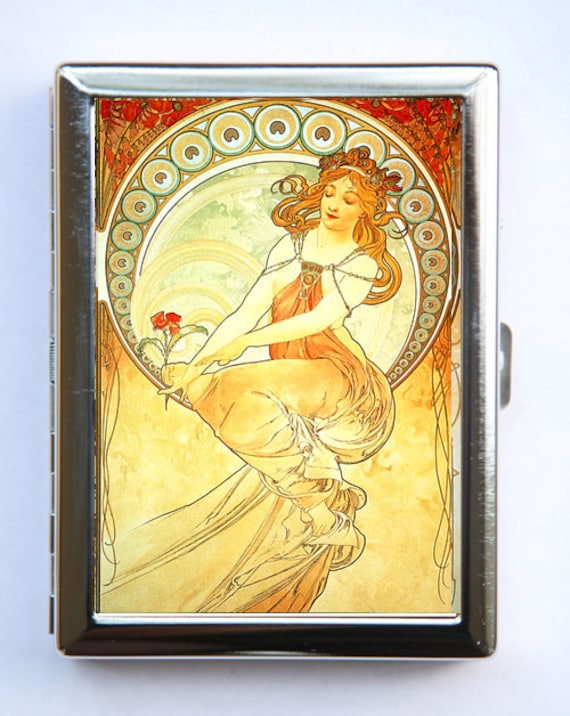 Alphonse Mucha Painting The Arts Series Zigarettenetui Id Case Brieftasche Visitenkartenhalter von che655