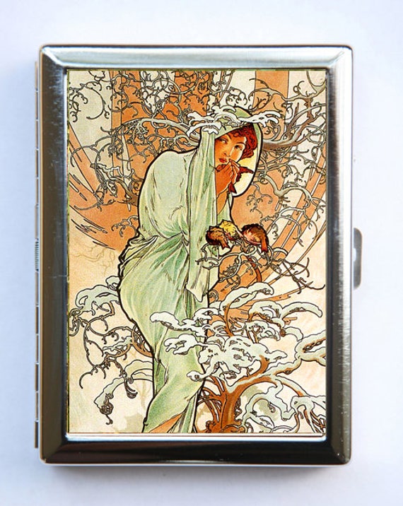 Alphonse Mucha Winter Zigarette Fall Id Brieftasche Visitenkarte Halter von che655