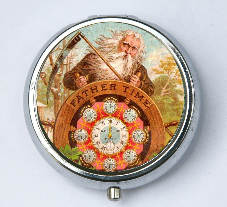 Father Time Pillenbox Pillenboxhalter Pillendosen Alte Herrenuhren von che655