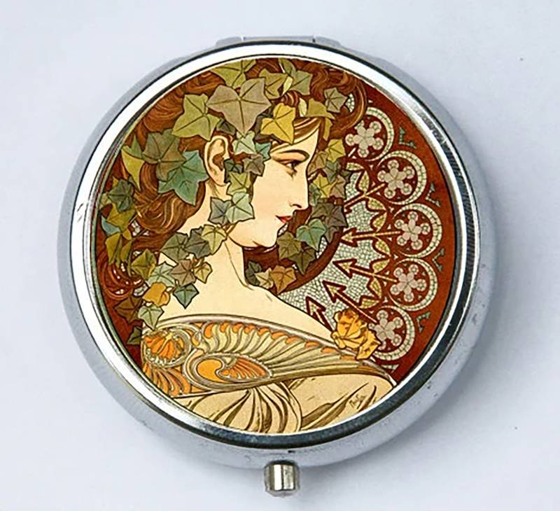 Jugendstil Göttin Efeu Pillendose Pillenhalter Mädchen Violett Edwardian Era von che655