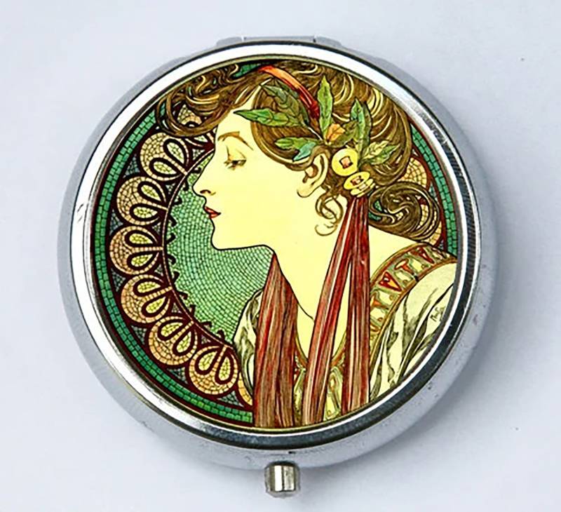 Jugendstil Göttin Grüne Pillendose Pillenhalter Mädchen Viela von che655