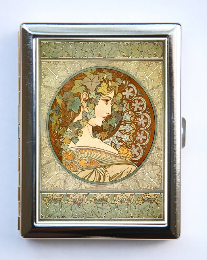 Jugendstil Göttin Zigarette Fall Id Brieftasche Visitenkarte Halter Efeu von che655