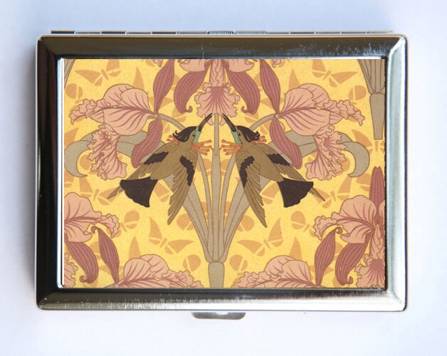 Jugendstil Humming Vogel Orchidee Zigarette Fall Brieftasche Visitenkarte Halter von che655