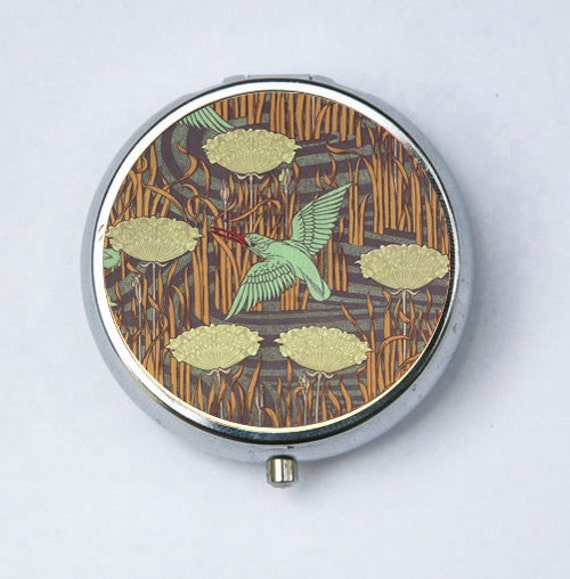 Jugendstil Kingfisher Vogel Floral Pille Fall Pillbox Halter Design Muster von che655