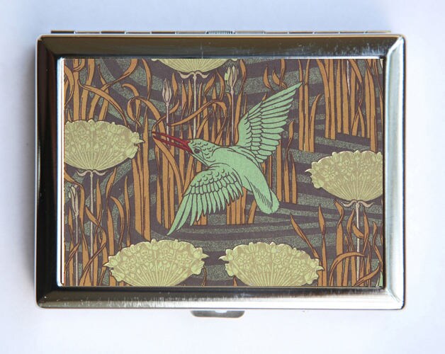 Jugendstil Kingfisher Vogel Floral Zigarette Fall Brieftasche Visitenkarte Halter von che655