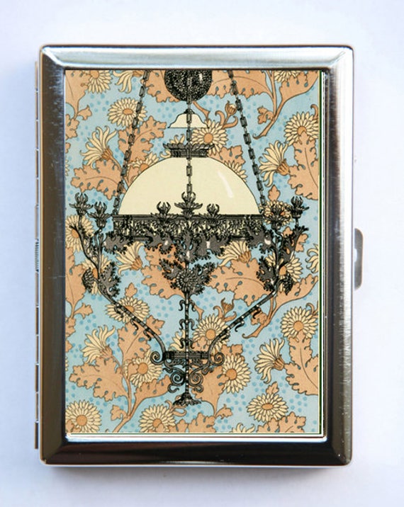 Jugendstil Kronleuchter Floral Muster Blau Grau Zigarette Fall Id Brieftasche Visitenkarte Halter von che655