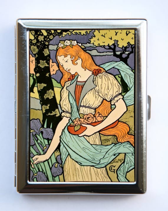 Jugendstil Lady Zigarette Fall Id Brieftasche Visitenkarte Halter von che655