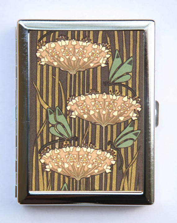 Jugendstil Libellen Blumen Zigarette Fall Brieftasche Visitenkarte Halter von che655