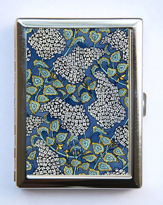 Jugendstil Lila Blumenmuster Blau Grau Zigarette Fall Id Brieftasche Visitenkarte Halter von che655