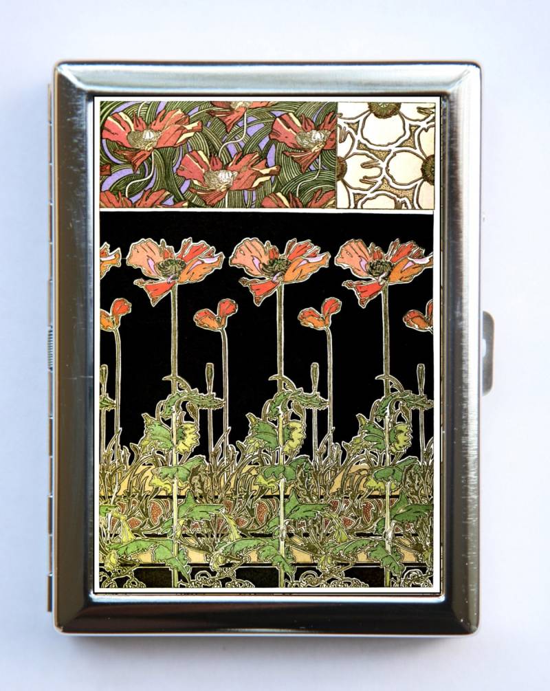 Jugendstil Mohn Blumen Fall Id Brieftasche Visitenkarte Halter von che655