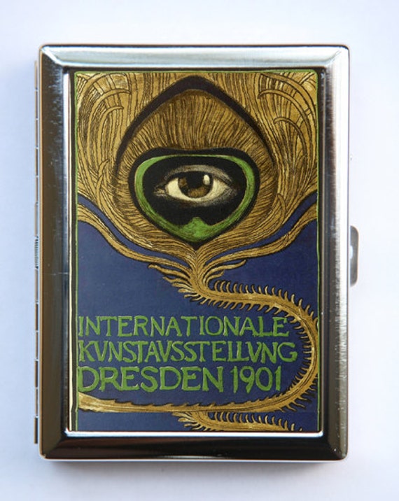 Jugendstil Pfau Feder Auge Zigarette Fall Id Brieftasche Visitenkarte Halter von che655