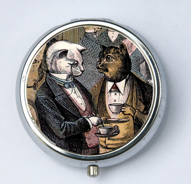 Katze Pillendose Pillenhalter Teetrinken Königlich Elegant Anthropomorph von che655