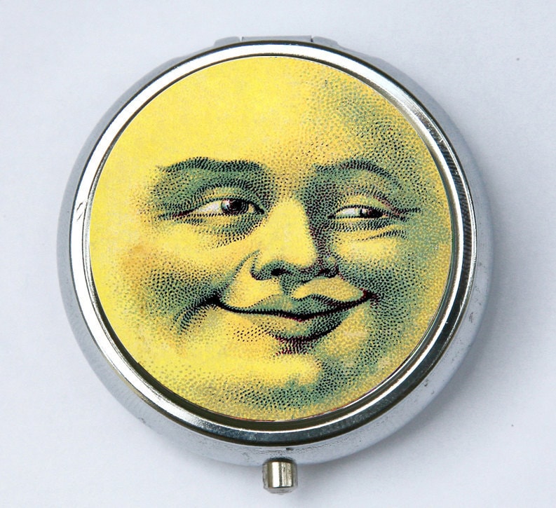 Lächelnder Mond Pillenetui Pillendose Pillenhalter Retro Hipster von che655
