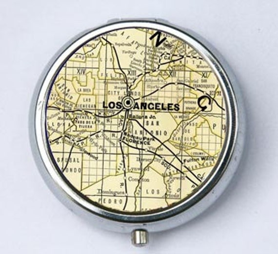 Los Angeles Kalifornien Pill Fall Pille Box Pillbox Halter Vintage Karte Stadt Südliche Ca von che655