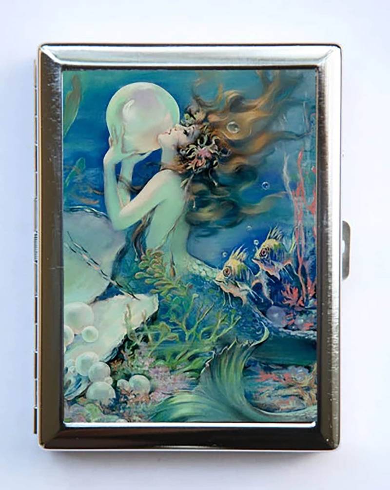 Meerjungfrau Hält Eine Perle Zigarettenetui Brieftasche Visitenkartenhalter von che655