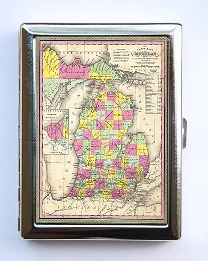 Michigan Map Zigarettenetui Brieftasche Visitenkartenhalter Id Case Atlas-Karte von che655