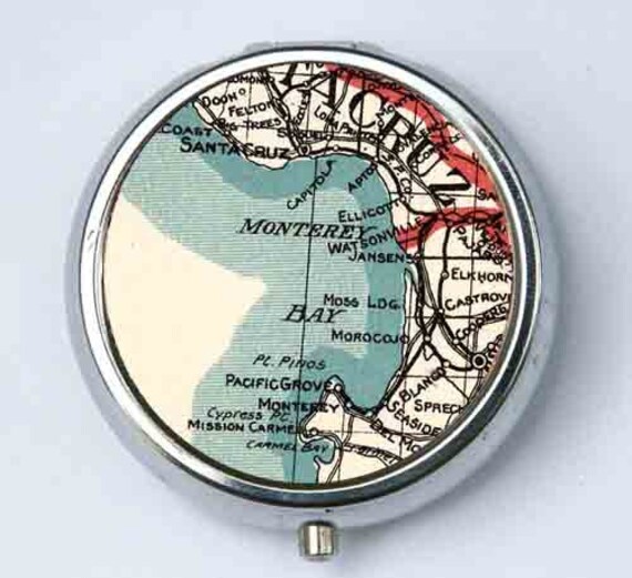 Monterey Bay California Pill Fall Pill Box Pillbox Halter Vintage Karte Stadt Santa Cruz von che655