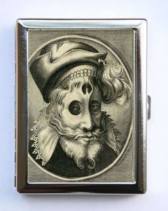 Schädel Doppel Portrait Zigarette Fall Brieftasche Visitenkartenhalter von che655