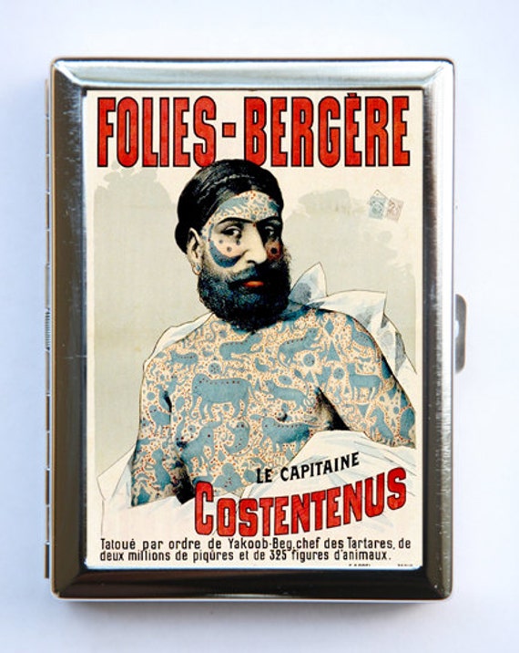 Vintage Französisch Zirkus Poster Zigarette Fall Brieftasche Visitenkarte Halter Tätowierten Mann Sideshow Performer Freaks von che655