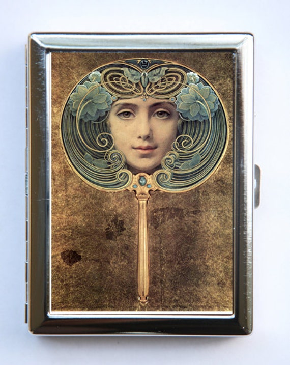 Welden Hawkins Gesicht Zigarette Fall Brieftasche Visitenkarte Halter Jugendstil Fine Art Malerei Schmetterling Blumen von che655